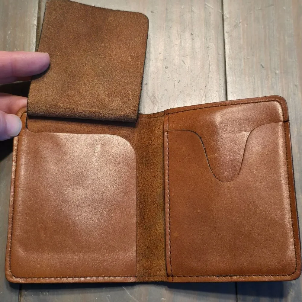 Vintage JAKE JOHNSON Handmade Brown Leather Bifold SIDEKICK Boot Wallet w Clip